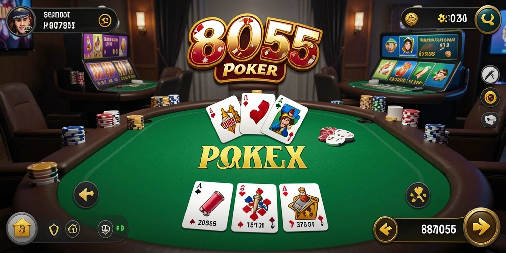Tampilan antarmuka utama permainan Poker yang menarik dan interaktif.