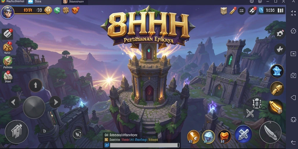 Screenshot 8HHH menampilkan pertarungan menara Tower Defense yang intens.