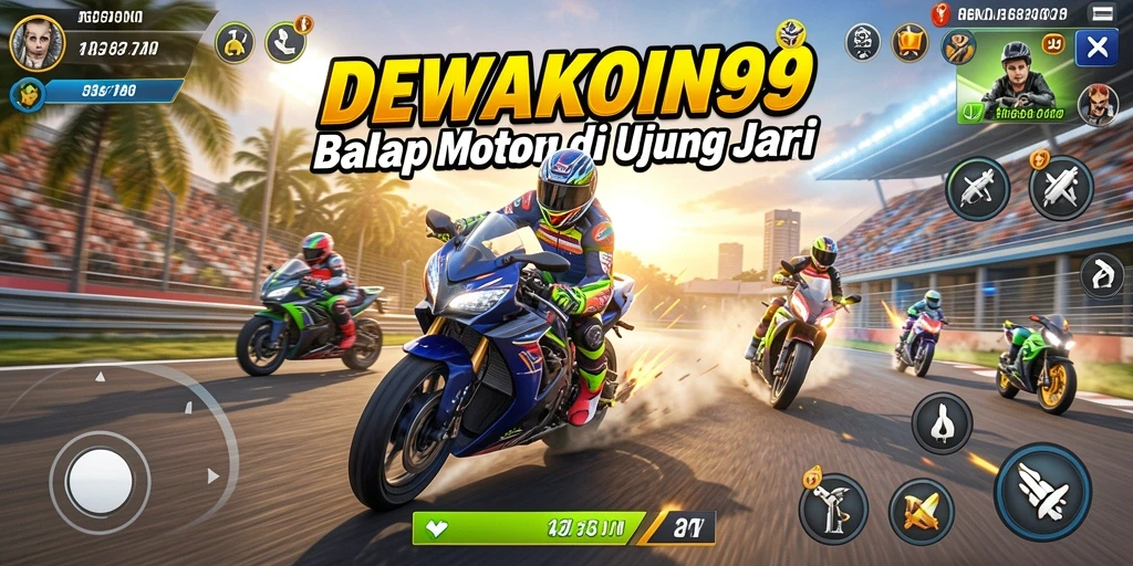 Tampilan gameplay seru di DEWAKOIN99 dengan balapan motor yang mendebarkan.