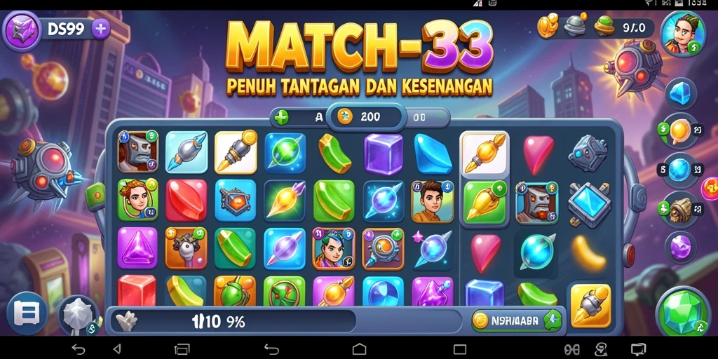 Screenshot gameplay DS99 yang menampilkan aksi Match-3 yang seru.