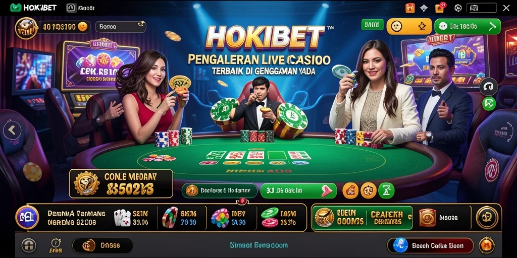 Tampilan gameplay HOKIBET dengan dealer Live dan suasana kasino yang nyata.