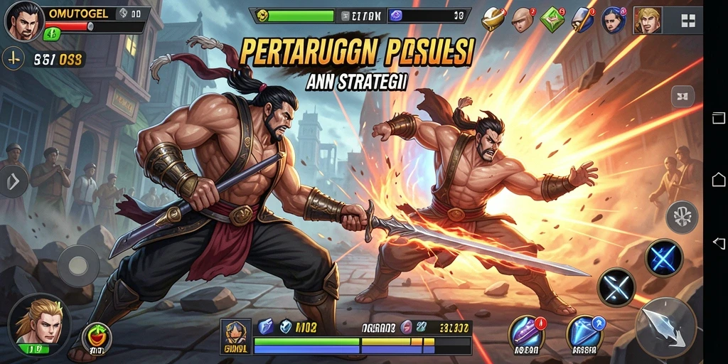 Screenshot OMUTOGEL menunjukkan aksi pertarungan yang mendebarkan.
