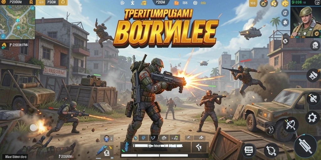 Gambaran gameplay Battle Royale di P200M yang mendebarkan.