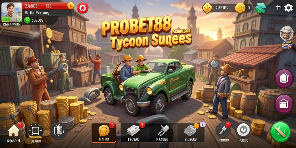 Tangkapan layar gameplay PROBET88 menampilkan suasana kompetitif dunia Tycoon.