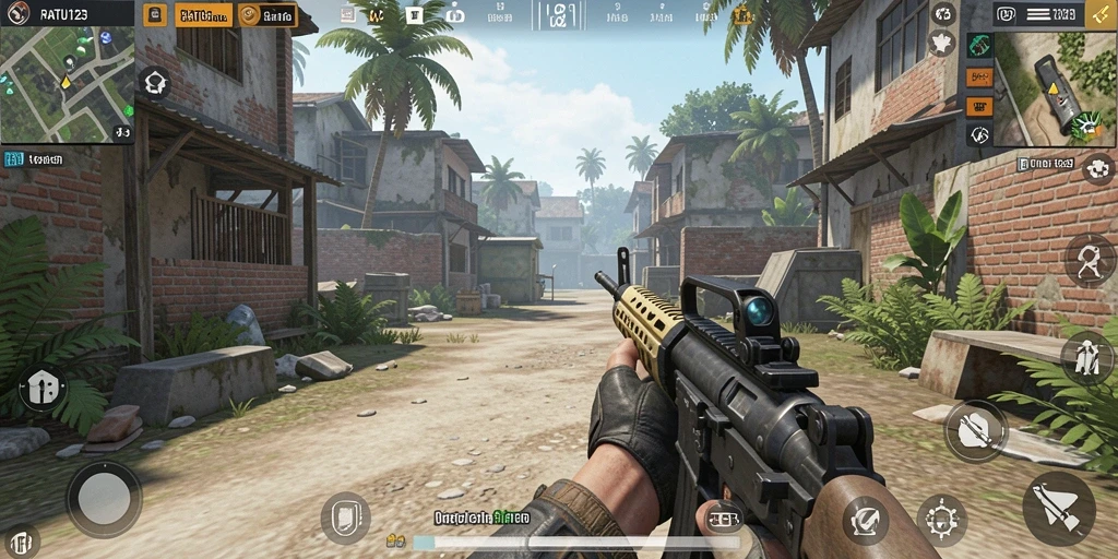 Tampak aksi seru dalam gameplay RATU123 dengan karakter dan senjata beragam.